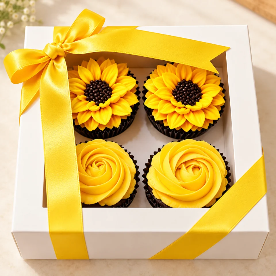 Caja de cuatro cupcakes florales de D'Eli Fresa