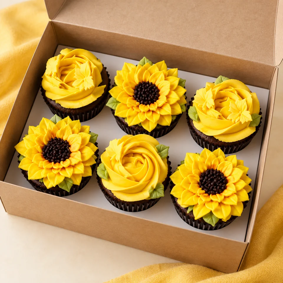 Caja de seis cupcakes florales de D'Eli Fresa